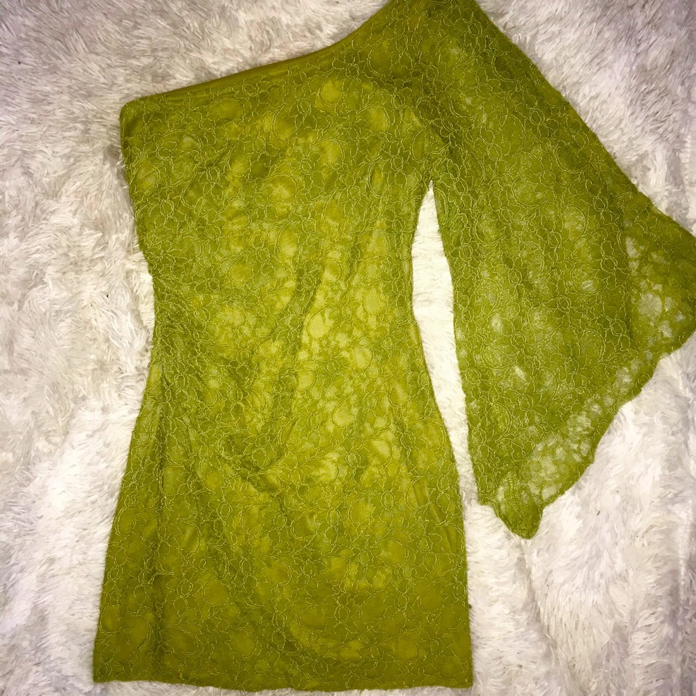 Green one shoulder cocktail dress mini